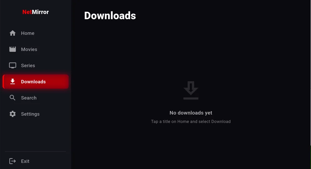 NetMirror TV Downloads tab for offline viewing.